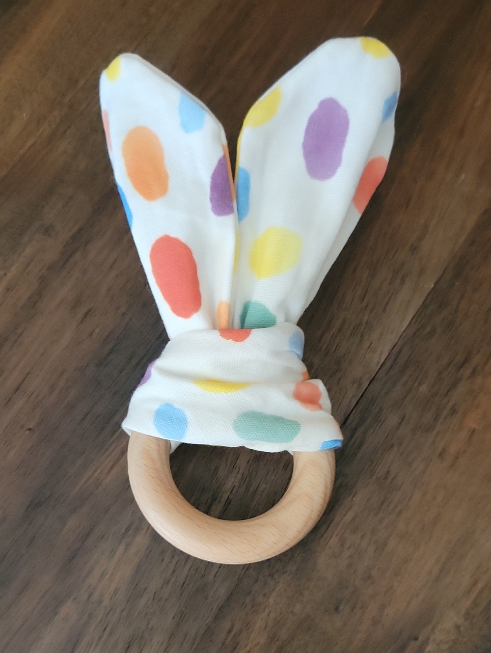 Sensory Crinkle Ears Natural Wood Teether Ring
